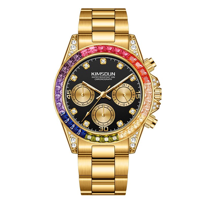 Rainbow Di watch with diamond men's watch multi-function quartz watch men's waterproof men's watch_voghion.com