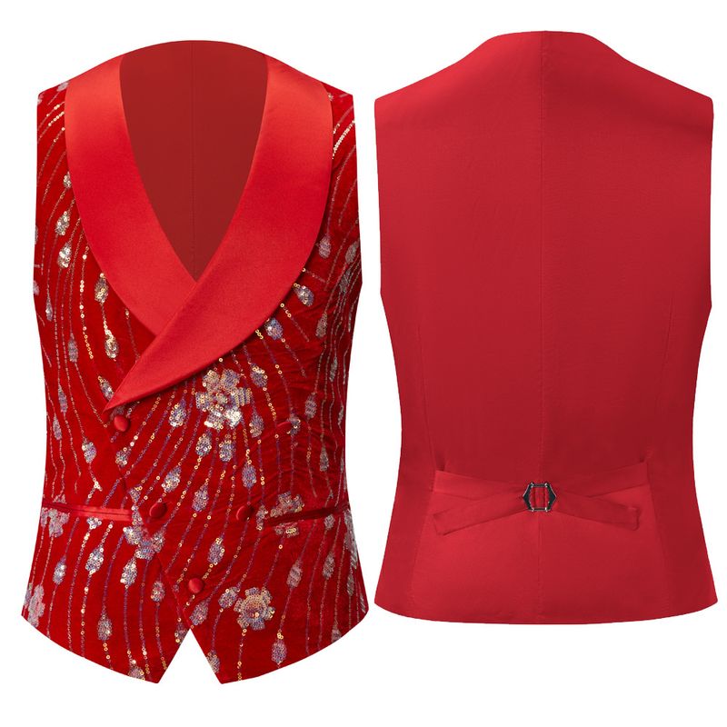 Size Men's Red Sequin Blazer Vest Two-Piece Set_voghion.com