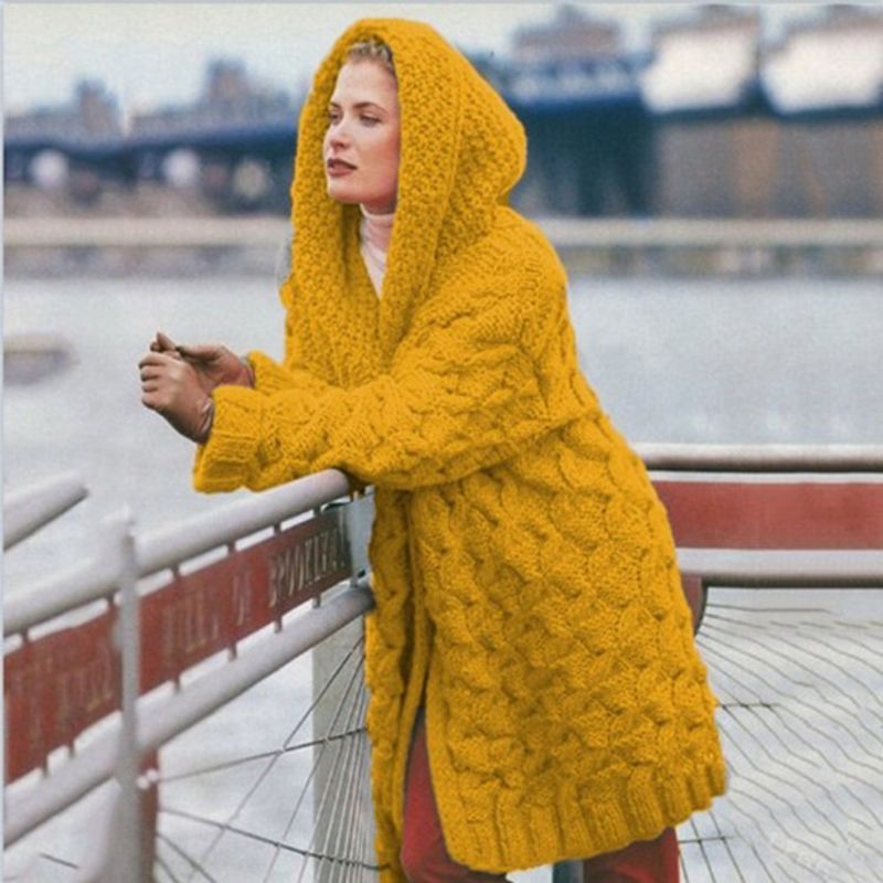 Women's Chunky Needle Sweater Thickened Hooded Loose Cardigan Jacket_voghion.com