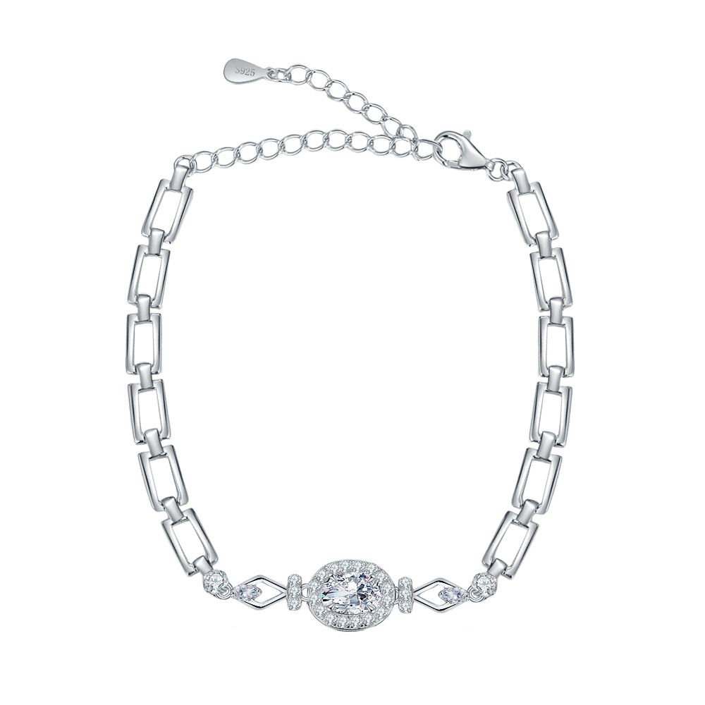 Bracciale in argento sterling con moissanite 1 carati, a forma di uovo, leggero, di lusso, alla moda, semplice, squisito, gioielli femminili_voghion.com