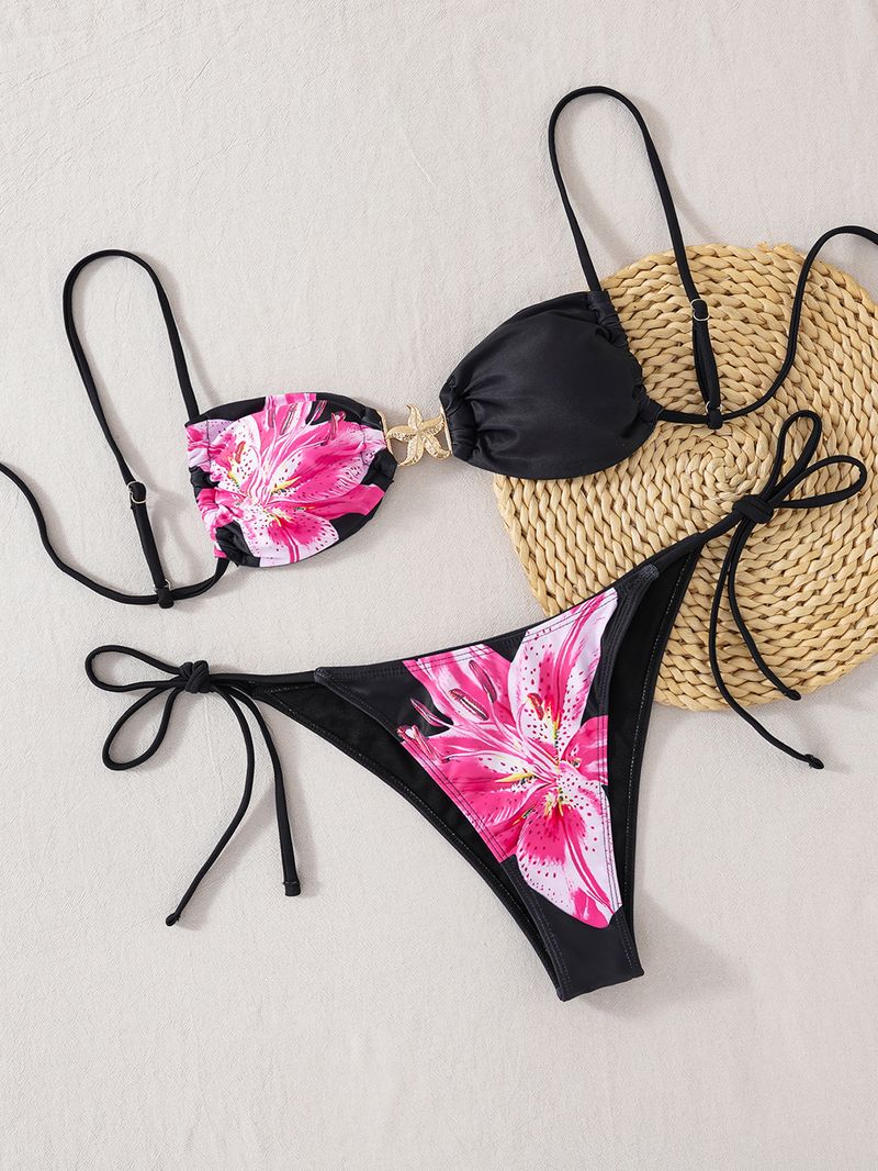 Set bikini da donna con cinturino a stella, coulisse in metallo, vita bassa, costume da bagno sexy_voghion.com