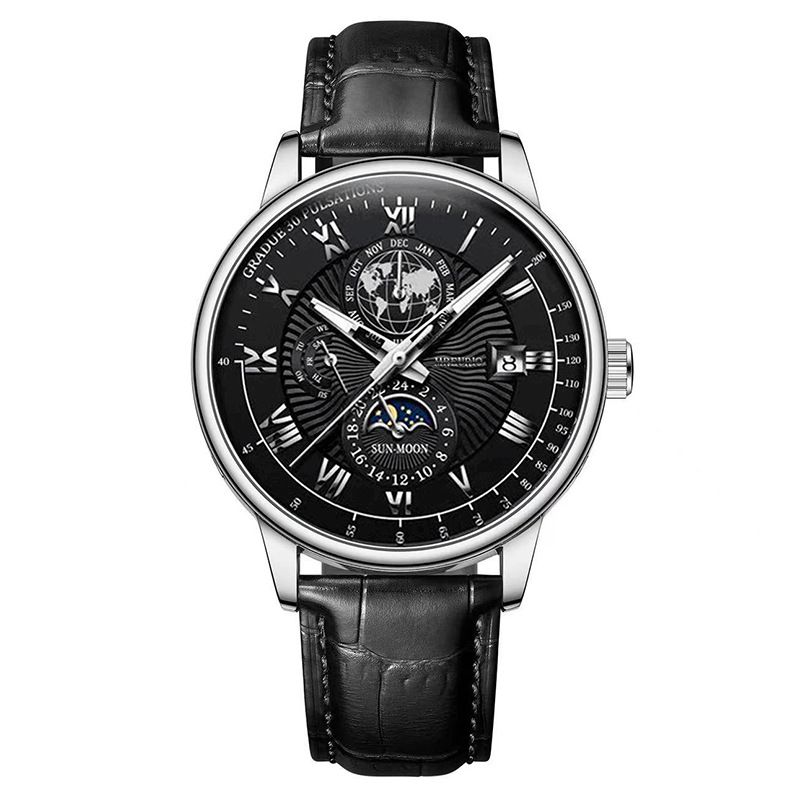 Fashion Hot Selling Three Eyes Calendar Star Moon Fashion Men's Watch Men's Belt_voghion.com