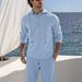 Herren-Lounge-Set aus Leinen mit Kapuze und Knopfleiste und langer Hose – Atmungsaktives zweiteiliges Outfit für Frühling und Herbst_voghion.com