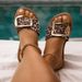 Wearing leopard print flat slippers in large size, women's summer buckle beach sandals, slip pers_voghion.com