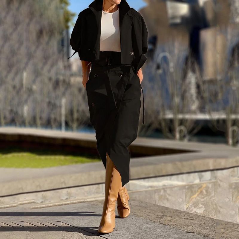 Vêtements pour femmes, nouveaux vêtements de travail polyvalents et décontractés, tempérament, ceinture à boutons, jupe de costume_voghion.com