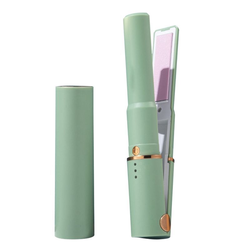 Tragbarer USB-wiederaufladbarer kabelloser Lockenstab, Glätteisen, rollendes Dual-Haar-Mini-Splint-Styling-Tool_voghion.com