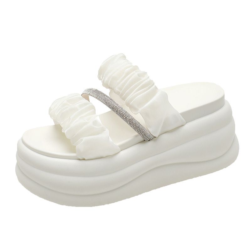 Sandálias femininas de plataforma, modernas, de verão, com bico redondo, estilo fada, tira única, com strass, pantufas de cunha_voghion.com