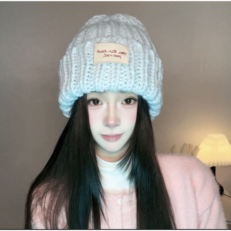 Grüne Mütze mit großem Kopfumfang, stilvolle und schöne Damen, lässt das Gesicht kleiner aussehen, Winter-Strickmütze für Damen_voghion.com