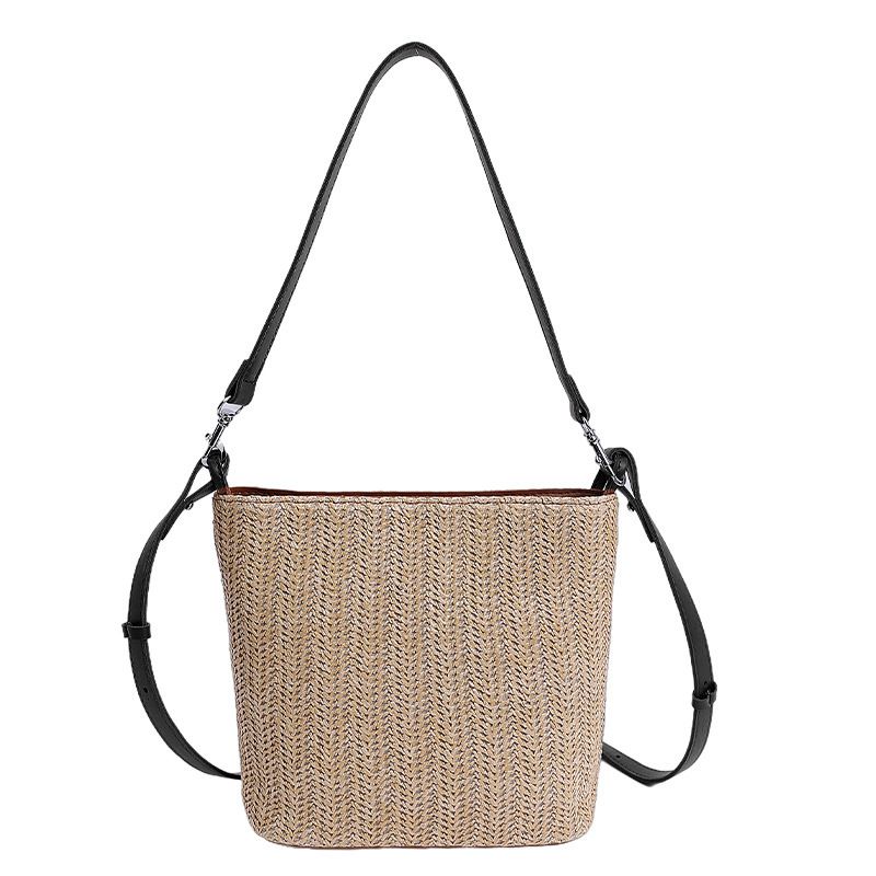 Borsa a mano intrecciata color arcobaleno per donna, stile 2025, nuova borsa a secchiello, versatile, tracolla a spalla, stile vacanze estive_voghion.com