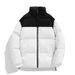 "Unisex Winter Puffer Jacket With Stand Collar, Thickened Polyester Quilted Coat, Trendy Oversized Zip-Up Outerwear (Beige/White/Black)"_voghion.com