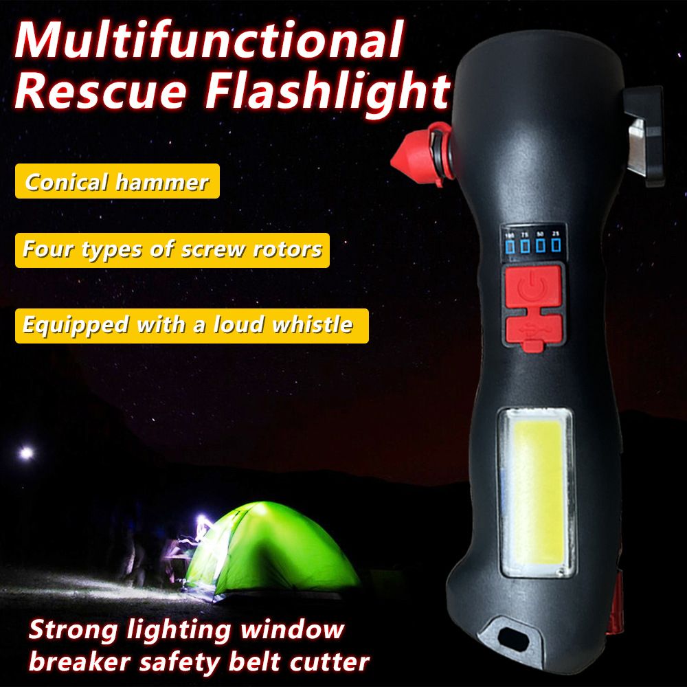 Safety Multi-Function Flashlight Car Self-Rescue Escape Window Breaker Emergency Life-Saving Hammer_voghion.com