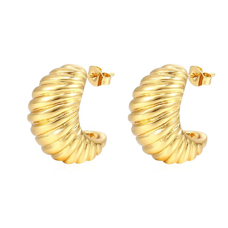 Cross-Border European And American Gold High-End Threaded Light Style Women's Stainless Steel Spiral Trendy Earrings_voghion.com