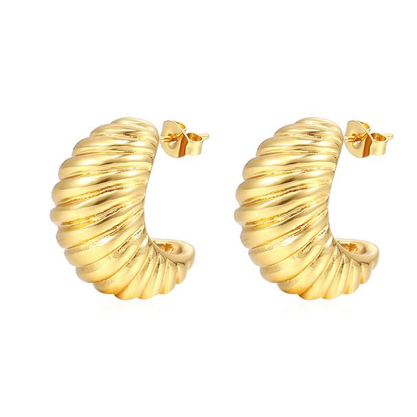 Cross-Border European And American Gold High-End Threaded Light Style Women's Stainless Steel Spiral Trendy Earrings_voghion.com