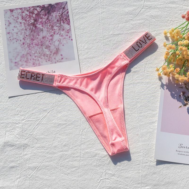 Sexy Low Waisted Diamond Thong With Fine Glitter Fabric Women's Bottom Anti Glare Underwear Hot Selling T-shirt_voghion.com