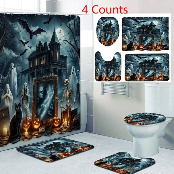 Grensoverschrijdend exclusief voor Halloween, waterdicht, geen boren nodig, polyester douchegordijn voor badkamer en toilet_voghion.com