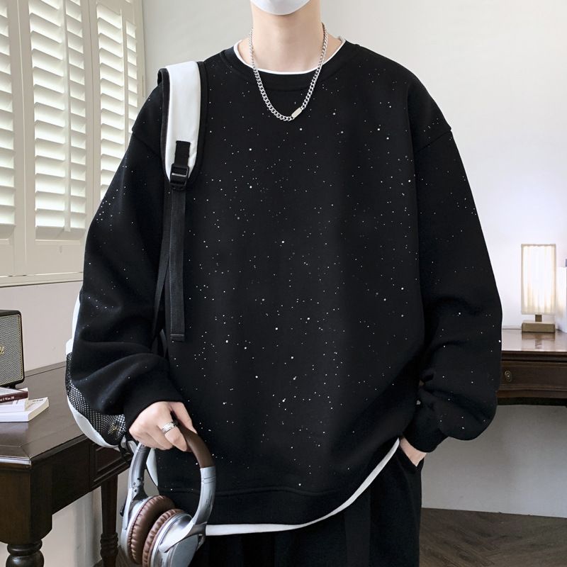 Felpa con cappuccio da uomo alla moda con stampa a stelle - Felpa casual oversize da streetwear con elegante design bicolore_voghion.com