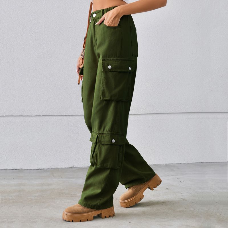 Pantaloni casual da donna, nuovi pantaloni in denim lavato con tasche multiple_voghion.com
