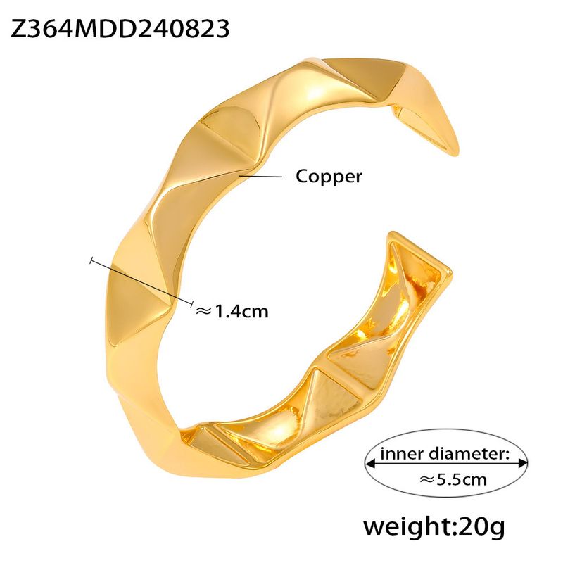 French Hot Selling Geometric Concave Convex Adjustable Opening, Simple Bracelet Made Of Copper Material And Gold-plated_voghion.com