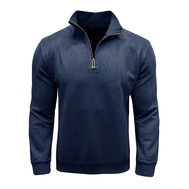 Herrenbekleidung Herbst und Winter Herren Langarm Reißverschluss Stehkragen Sweatshirt Außenhandel Herren Henry Kragen Leder Linie Pullover Top_voghion.com