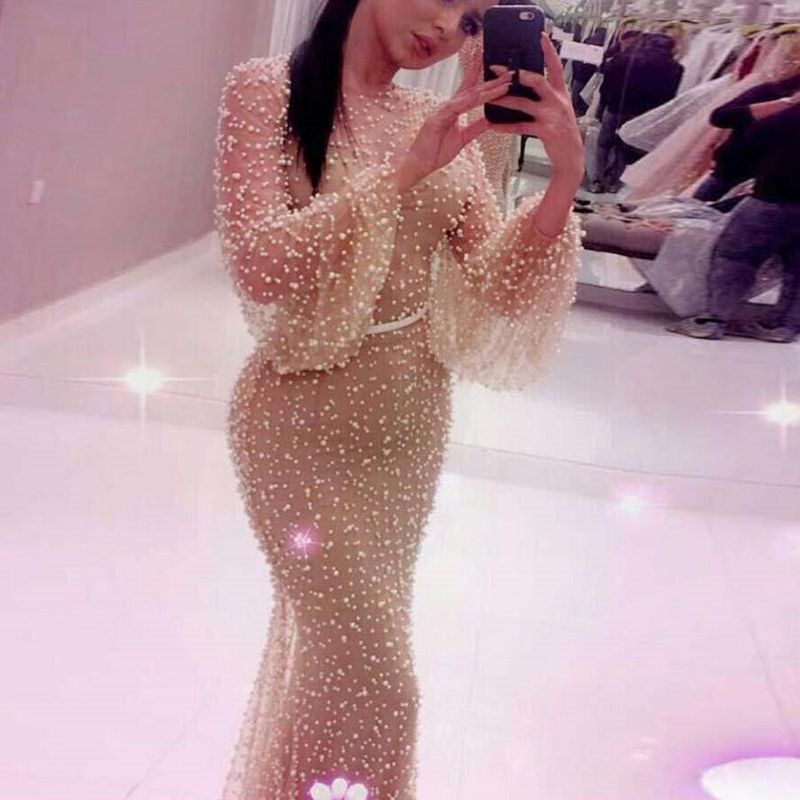 Women's Autumn Popular Mesh Round Neck Puff Sleeve Dress Tight Hip Cover Skirt Dress Skirt_voghion.com