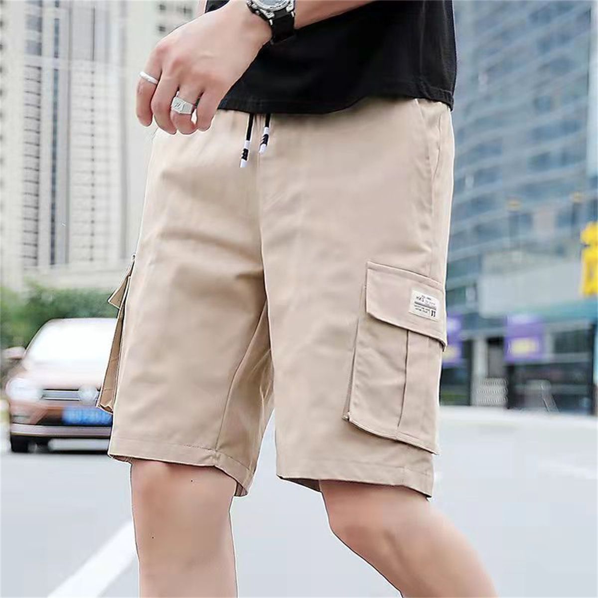 Meeste suvised õhukesed vabaaja hiphoppüksid, trendikad, brändi kiirelt kuivavad, lahtised taskud, elastse vöökohaga, pingutusnööriga cargo-püksid_voghion.com
