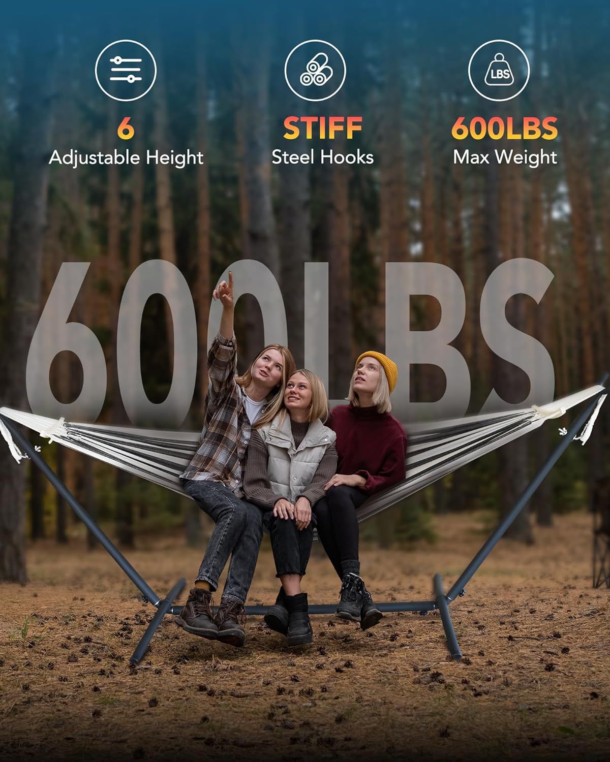 Doppio per montaggio amaca, supporto per esterni da 600 libbre, portatile, facile da usare per interni, cortile, campeggio o capacità, adatto al peso in acciaio con_voghion.com