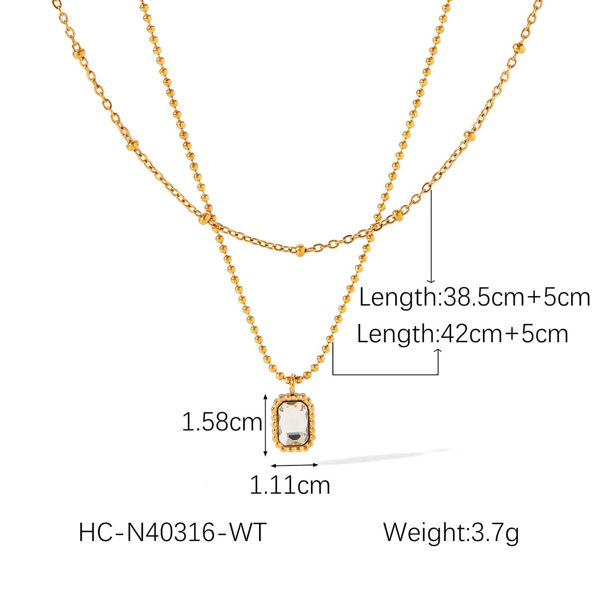 Collana di lusso con zirconi quadrati placcata in oro, collana con ciondolo con zirconi cubici bianchi/verdi, collana minimalista a strati_voghion.com