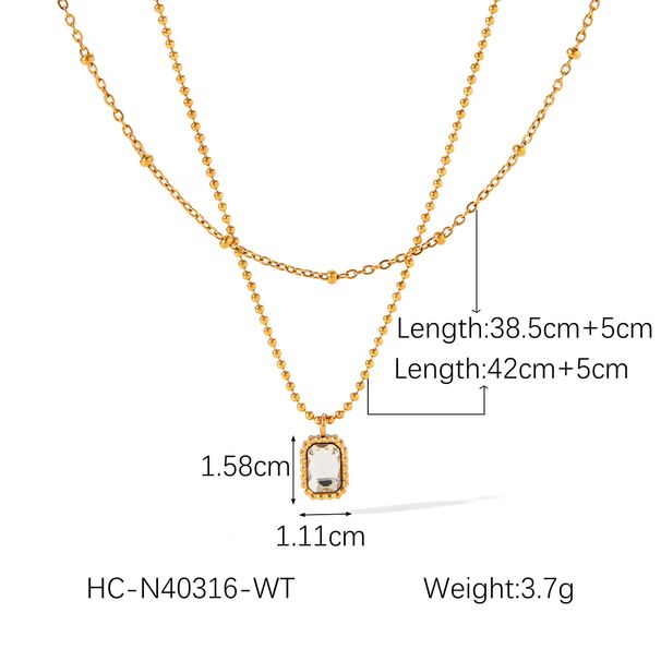 Collana di lusso con zirconi quadrati placcata in oro, collana con ciondolo con zirconi cubici bianchi/verdi, collana minimalista a strati_voghion.com