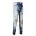 Jeans aderenti aderenti elastici slim fit con toppa gialla e baffi di gatto, da uomo_voghion.com
