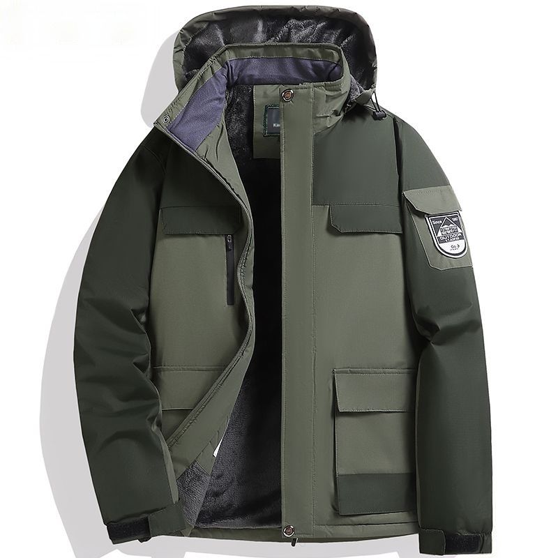 Gefütterte Winterjacke für Herren – Schwerer Kapuzenmantel mit Fleecefutter (Schwarz/Elfenbein/Grau/Armeegrün, L-9XL)_voghion.com