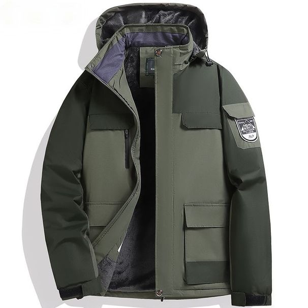 Gefütterte Winterjacke für Herren – Schwerer Kapuzenmantel mit Fleecefutter (Schwarz/Elfenbein/Grau/Armeegrün, L-9XL)_voghion.com