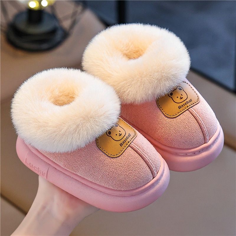 ToyPulse Kinderschuhe mit Absatz, Winterfleece-gefüttert, dicke Schneestiefel für Jungen, rutschfeste Hausschuhe aus Baumwolle für Kleinkinder_voghion.com