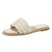 Women's new style outer wear woven straw flip flops flat bottom net celebrity beach shoes large size 41-43_voghion.com