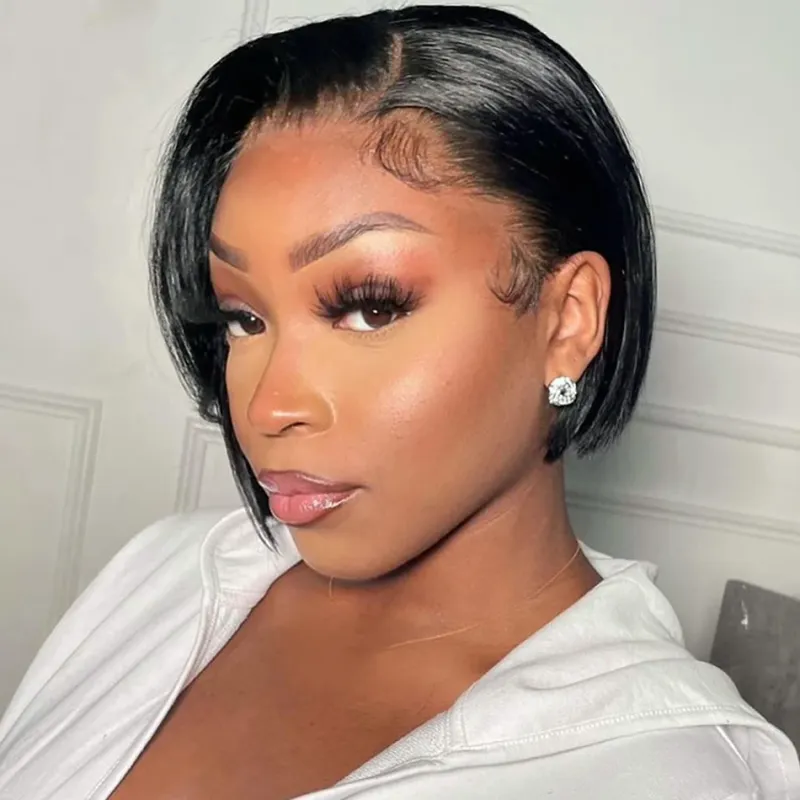 Straight Human Hair Wig 13x4 Transparent Lace Frontal Short Bob Wig Remy Hair Human Hair Wigs for Women 8Inch_voghion.com