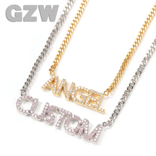 Nya Ankomster A-Ö Initial Bokstav Anpassat Namnhänge Halsband Personligt Dam Iced Out Cubic Zirconia CZ Roséguld_voghion.com