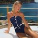 2025 New Navy Strapless Simple One-piece Swimsuit Shorts Set For Women 25293_voghion.com