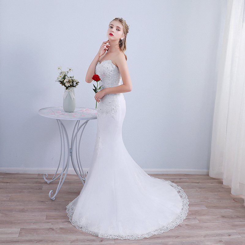 Abito da donna con strascico da principessa, sogno, seno bianco, semplice abito da sposa a coda di pesce_voghion.com