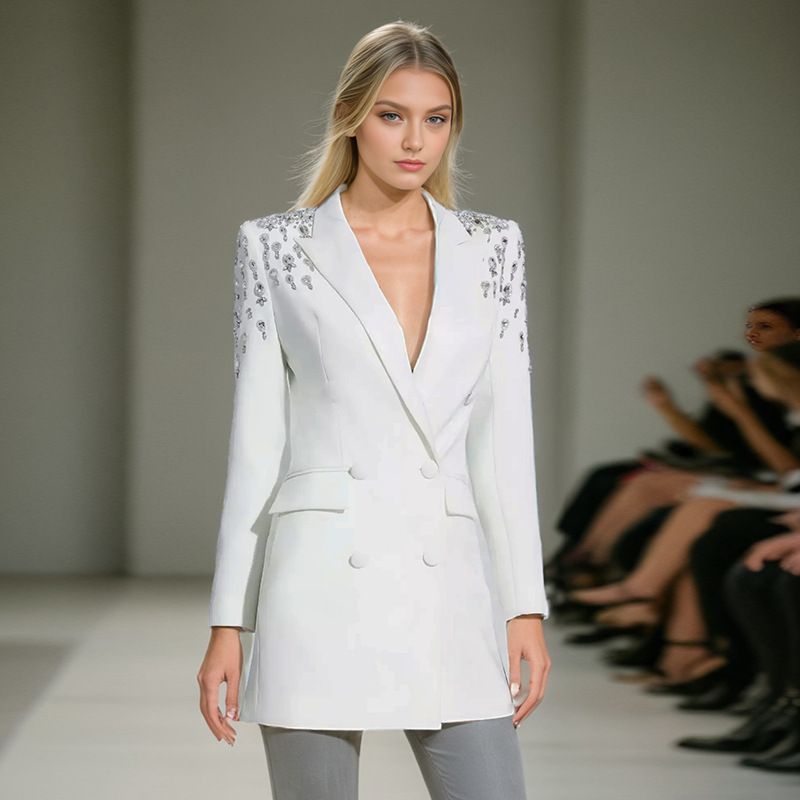 Damenbekleidung Robuste Anzugjacke Frühlings-Strass-Nähte Design Locker sitzender langärmeliger kleiner Anzug_voghion.com