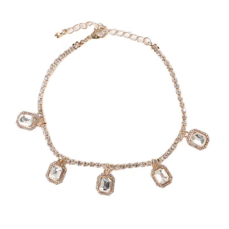 Hot selling temperament rhinestone square pendant ankle chain summer beach foot accessories women's jewelry_voghion.com