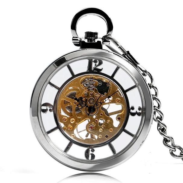 Doppelseitige transparente Ausschnitt-Design gerade Platte ohne Abdeckung römische wörtliche mechanische Taschenuhr_voghion.com
