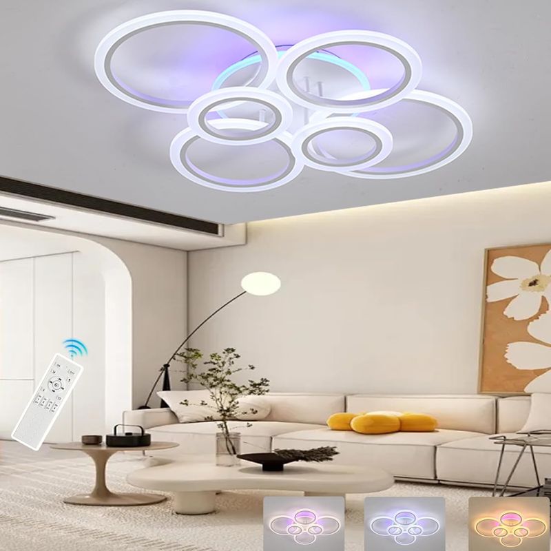 Moderne LED-Deckenleuchte für den Innenbereich, 70 W dimmbare Deckenleuchten für Schlafzimmer, 6 Ringe, Beleuchtungskörper, LED-Deckenlampe für die Küche, 3000–6000 K, Weiß_voghion.com
