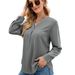 Women's Clothing Solid Chiffon Shirt Loose V-neck Pullover Long Sleeve Tops_voghion.com
