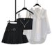Dameskleding Zomer Nieuw Dik Mm High End Temperament Veelzijdig Shirt Bretels Geplooide Rok Driedelige Set_voghion.com