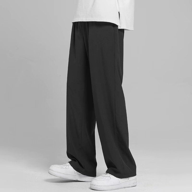 Pantaloni casual estivi sottili e larghi dritti da uomo, pantaloni drappeggiati in seta ghiacciata_voghion.com
