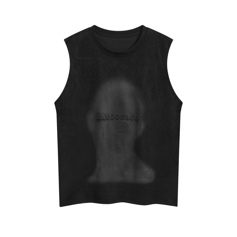 Men's Clothing Unisex Streetwear Tank Top - 100% Cotton Oversized Sleeveless Tee With Bold Letter Print (Black/Beige, S-XL)​_voghion.com