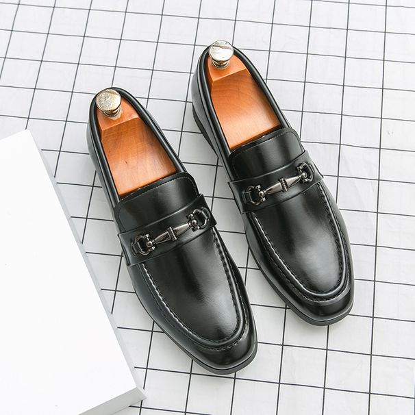 European Style British Lazy Slip-On Loafers Horsebit Men's Driving Formal Cross-Border Business Leather Shoes_voghion.com