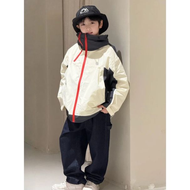 Açık Hava Maceraları İçin Erkek Çocuk Rüzgar Geçirmez Ceket – Hafif ve Dayanıklı İlkbahar/Sonbahar Kapüşonlu Mont (Beyaz) – Unisex Çocuk Yardımcı Ceket_voghion.com