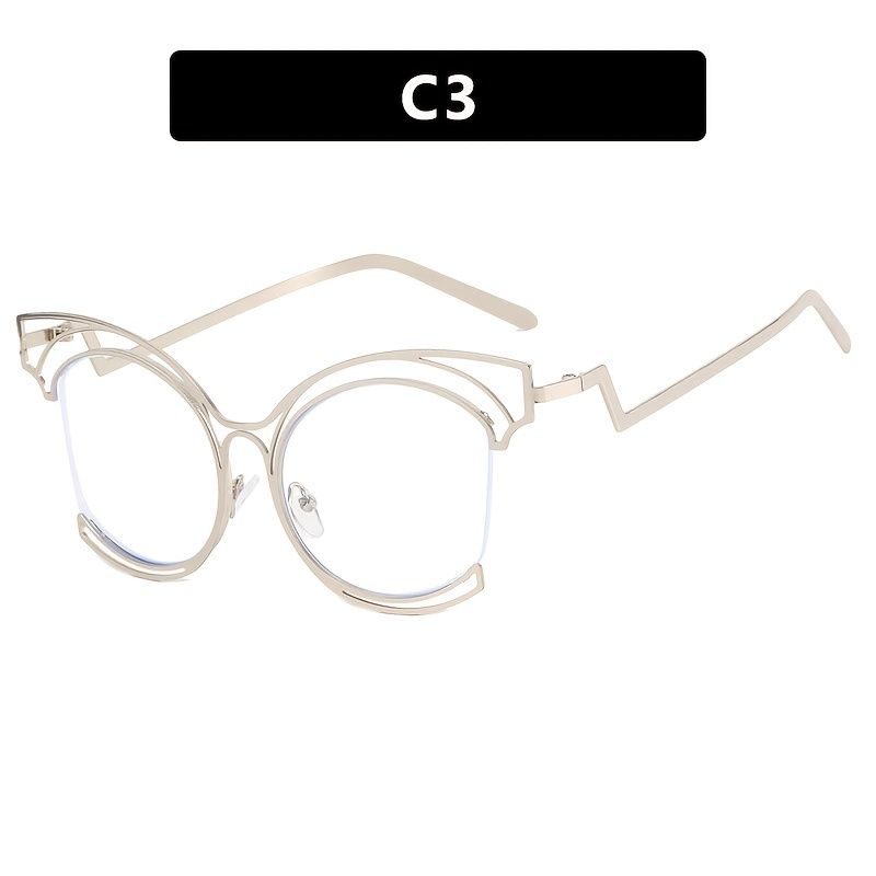 Onregelmatige Cat Eye Holle Metalen Frame Heldere Lens Bril Computerbrillen Feest Fotohokje Rekwisieten Voor Vrouwen_voghion.com