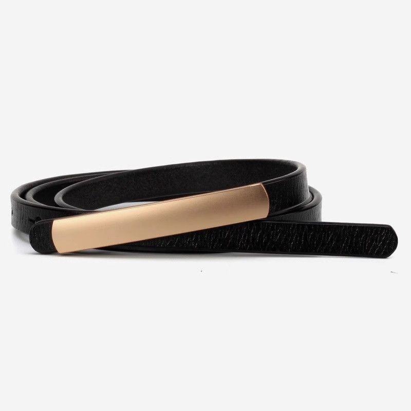 Vintage Women's Fine Decoration With Dress Versatile Skirt Chain Ins Style Belt Waist Seal Thin Black Leather_voghion.com