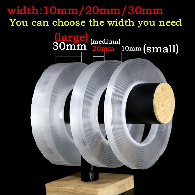 1/3/5m Starkes transparentes Nano-Klebeband Waschbar und wiederverwendbar Doppelseitiges Klebeband Universal Hakenband für Möbel_voghion.com
